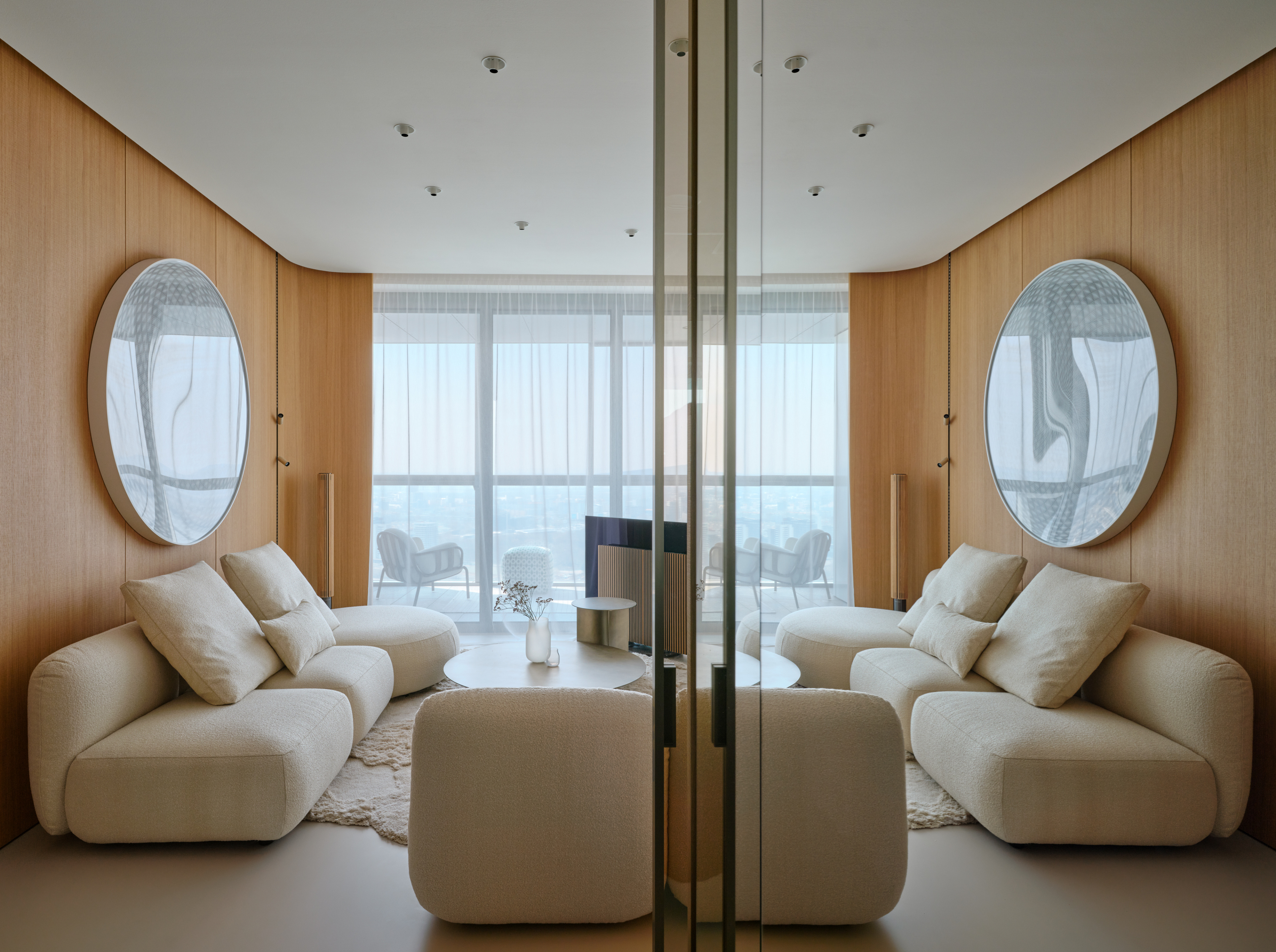 Mirrored entry hall and hallway