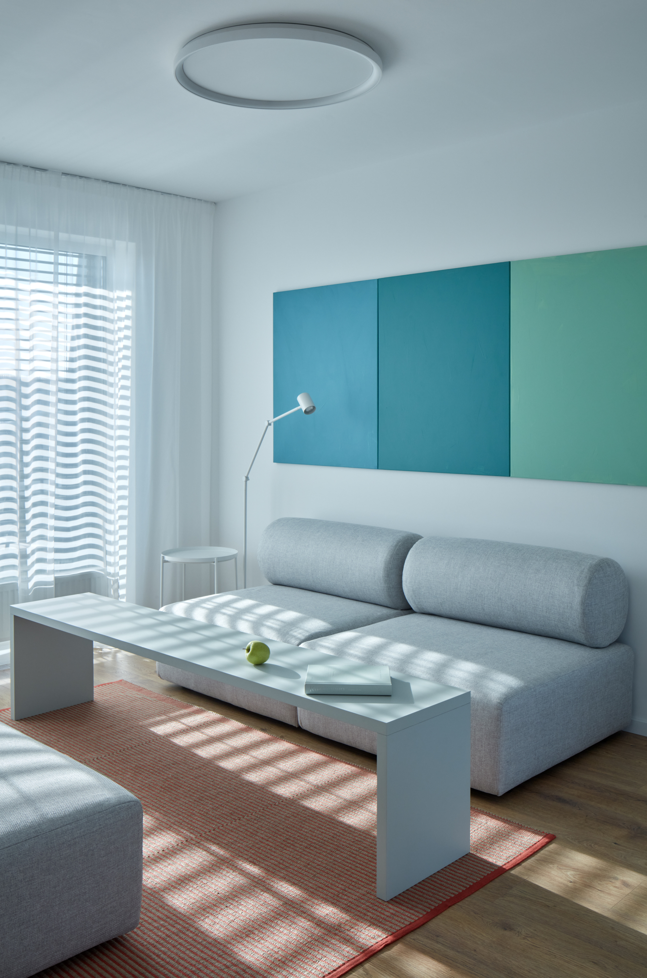 Custom artwork unifies the interior
