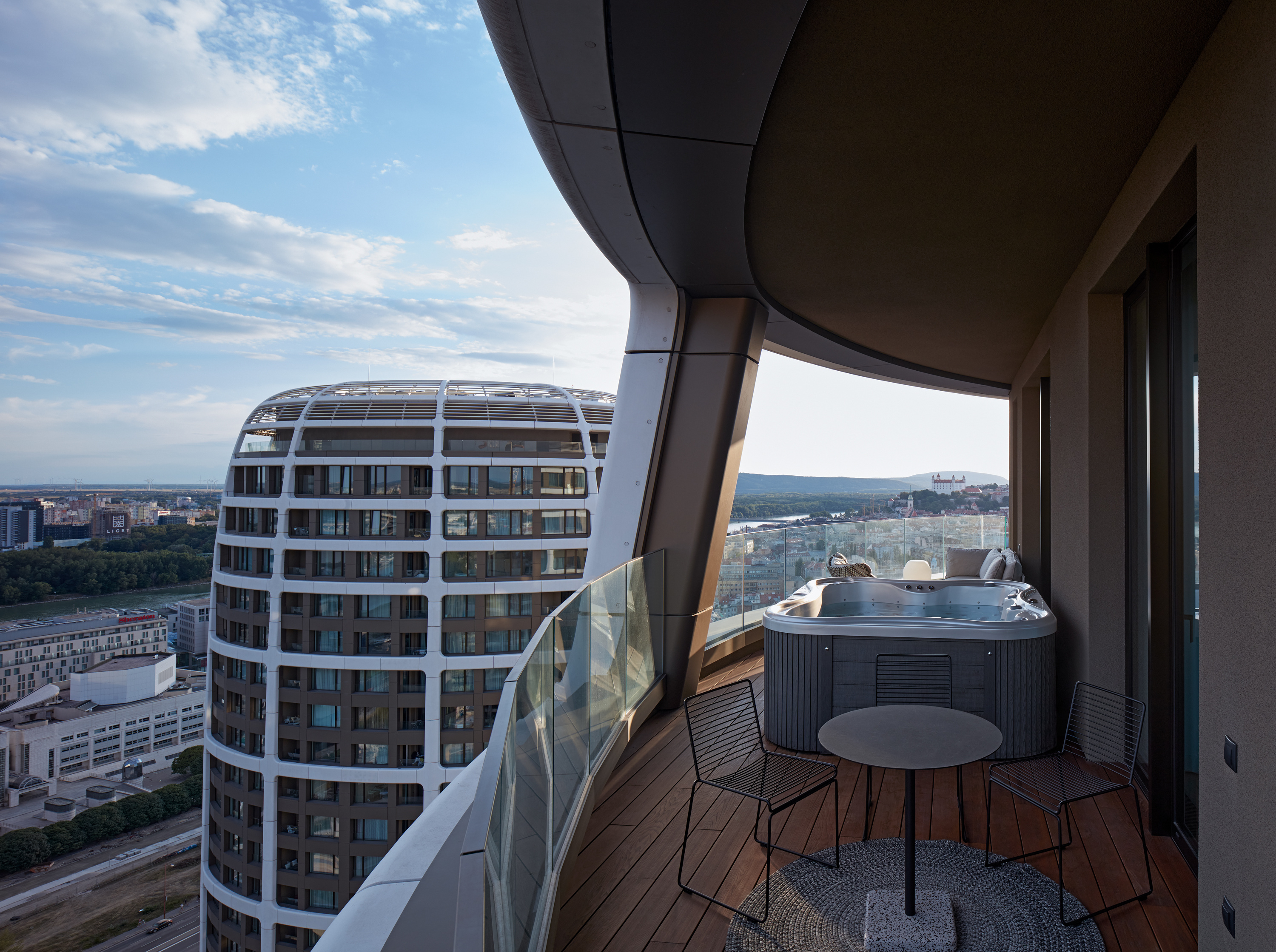 Curved terrace adjoining the living area