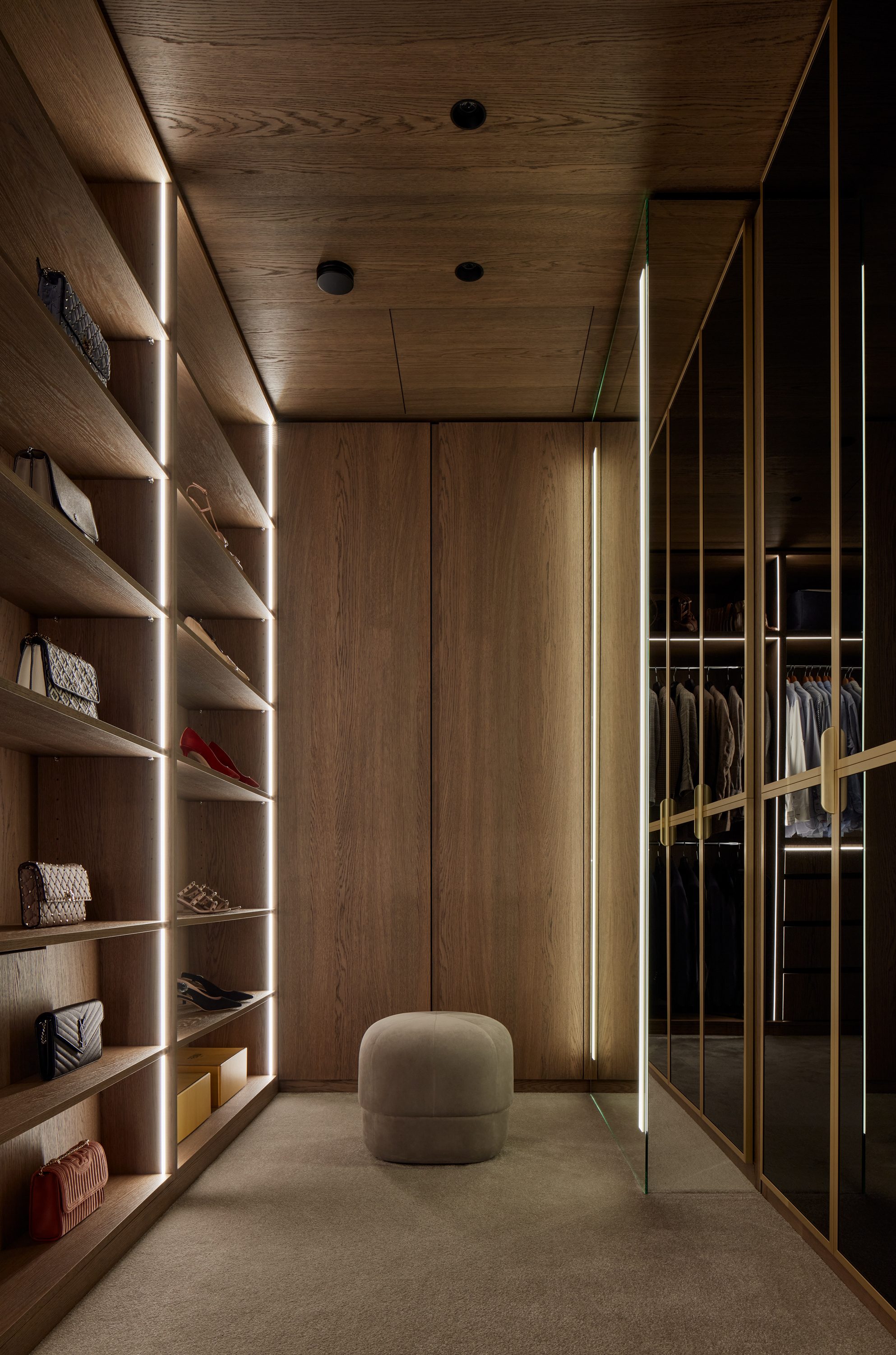 Wooden walk-in closet