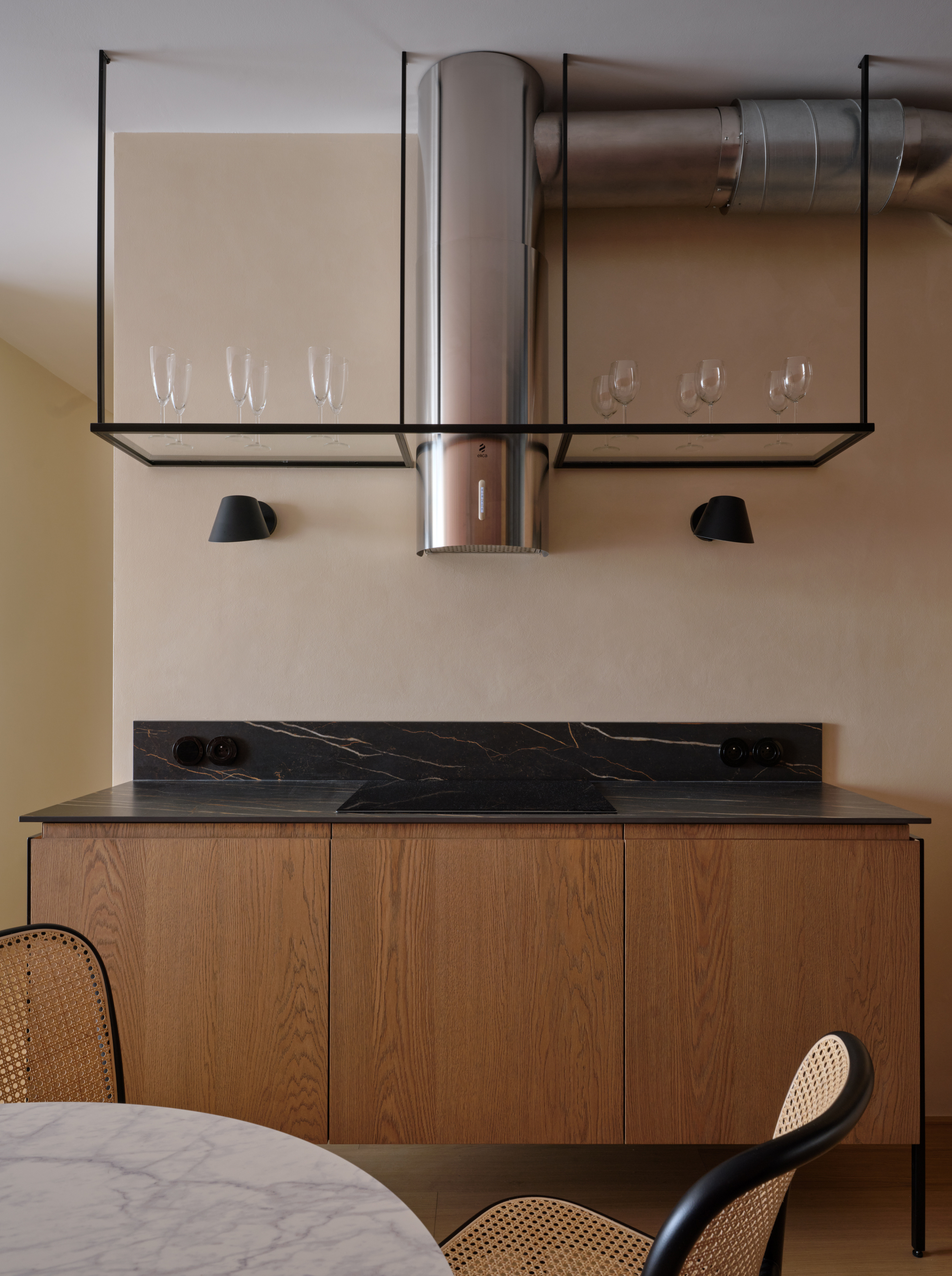 Apartment with a brick wall