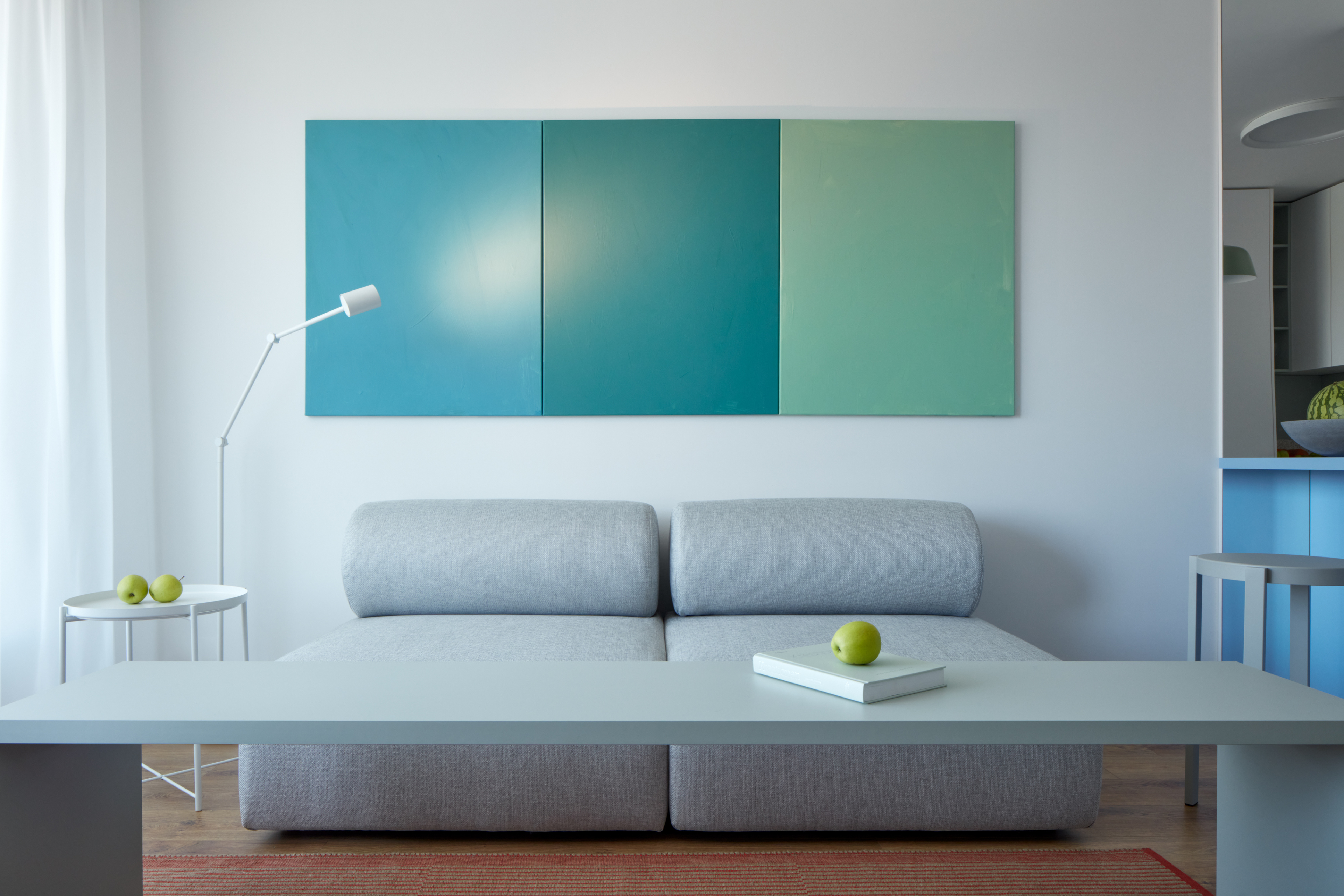 Custom artwork unifies the interior